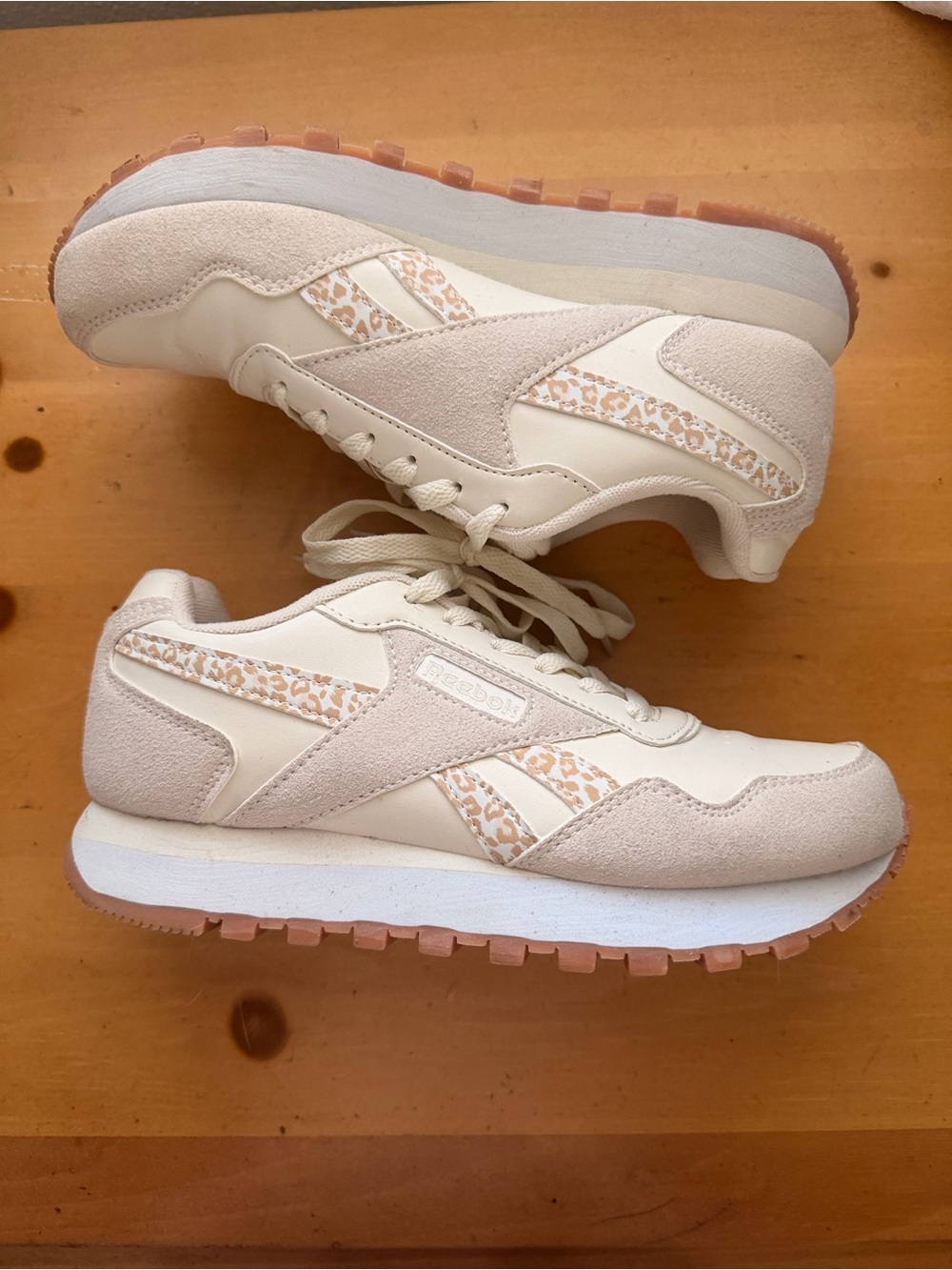 Reebok Women's Retro Runner Sneakers - Cream with Beige Leopard Print size 7
